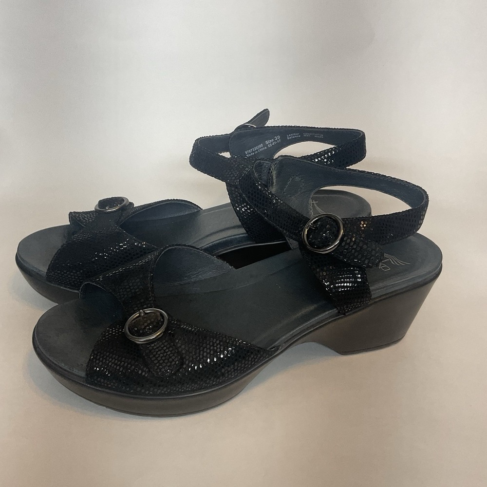 Dansko Savannah Womens Size 39 (US 8.5-9) Black Leather Wedge Sandals Shoes - Picture 3 of 10